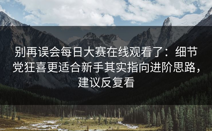别再误会每日大赛在线观看了:细节党狂喜更适合新手其实指向进阶思路,建议反复看